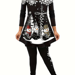  Christmas Snowman & Snowflake Tunic Top & Leggings
