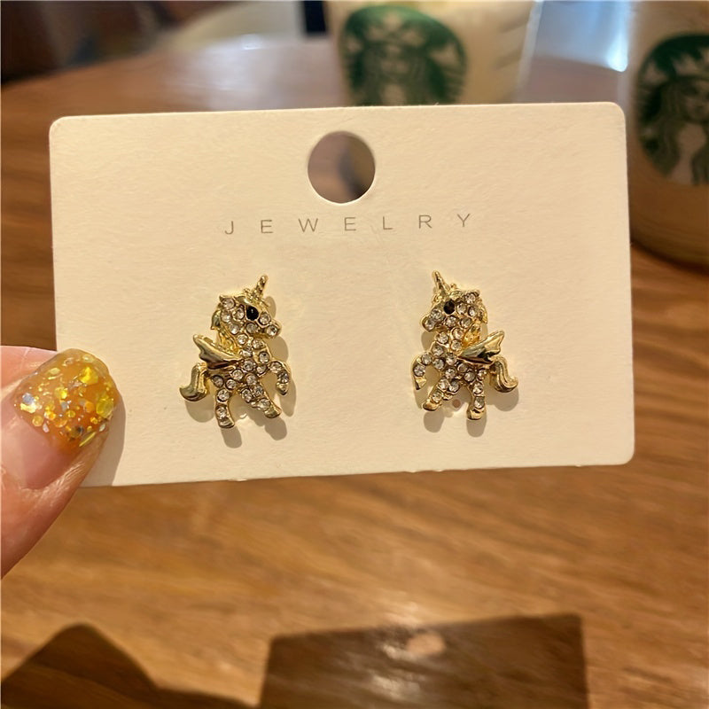 Rhinestone Unicorn Stud Earrings for Girls