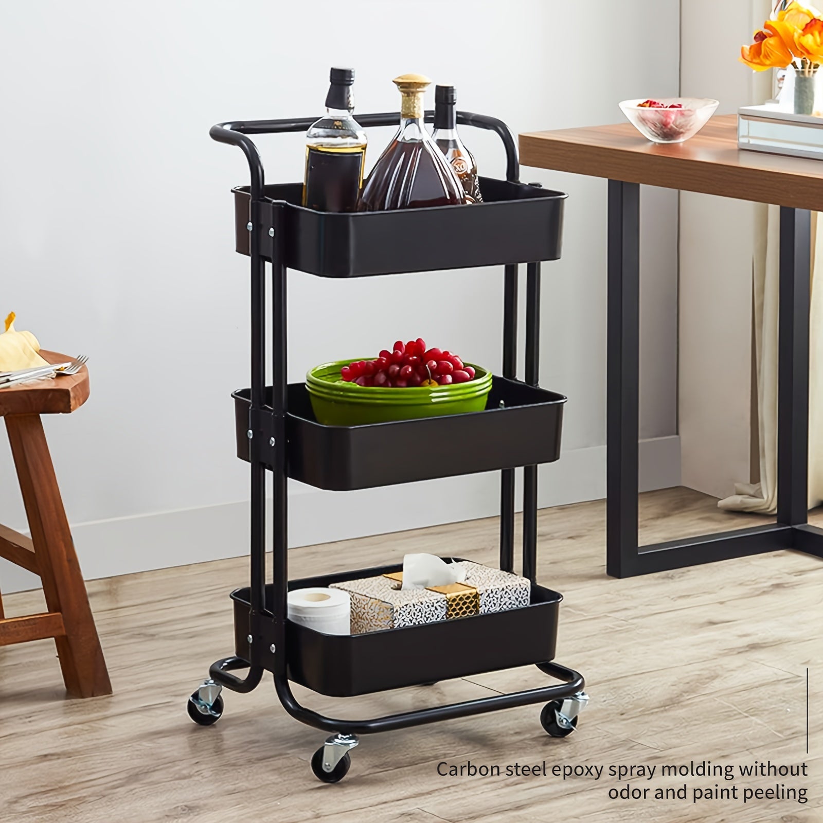 Metal Utility Cart Rolling Organization Cart Multifunction Storage Shelves