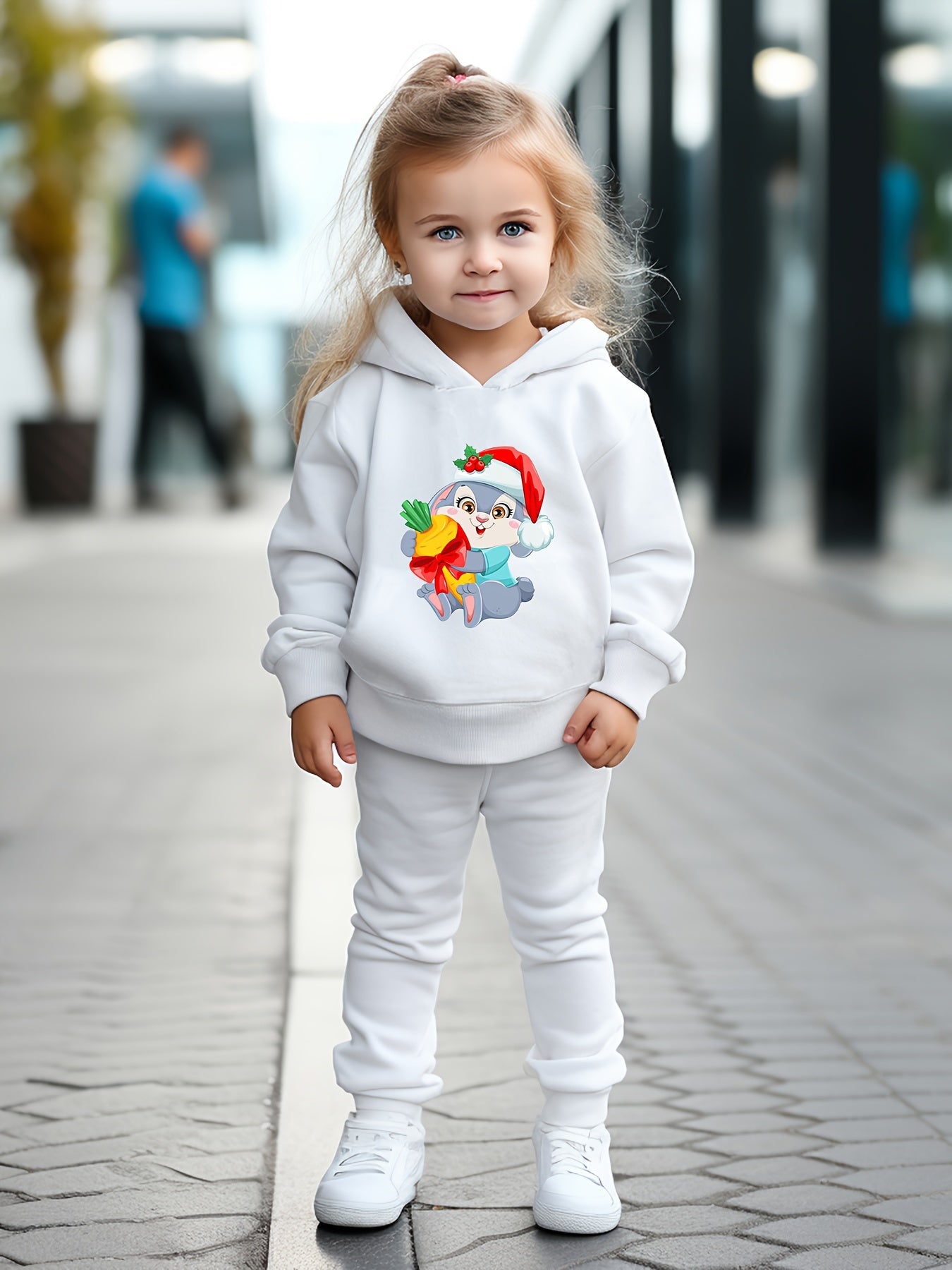 Christmas Bunny Print Hoodies Pants Set For Girls Boys