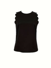 Scallop Trim Tank Top Sleeveless Crew Neck Top