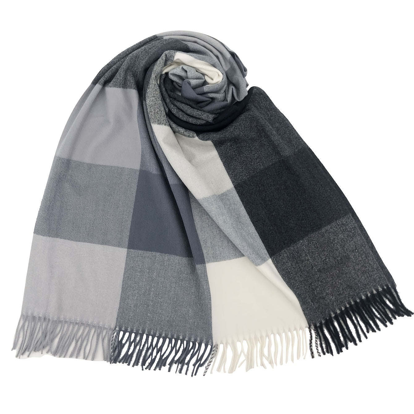 Geometric Plaid Tassel Scarf for Women Windproof Wrap