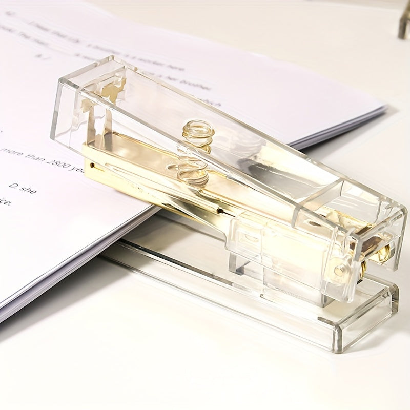 Clear Acrylic Stapler Champagne Hardware Desk Accessory Office Home School