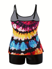  Vacay Tankini Set Tie Dye Round Neck Cami Top & Boyshorts Swimsuit