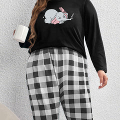  Elephant Print Top & Gingham Pants Pajama Set