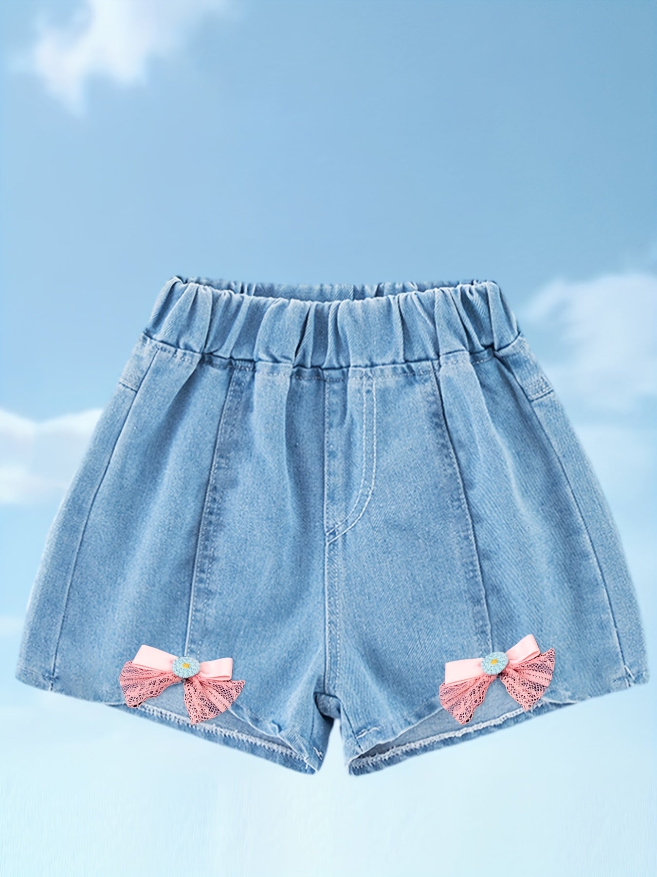 Girls' Bow Front Denim Shorts Elastic Waist