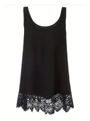 Rose Print Lace Trim Tank Top Sleeveless Summer Casual Women's Clothing