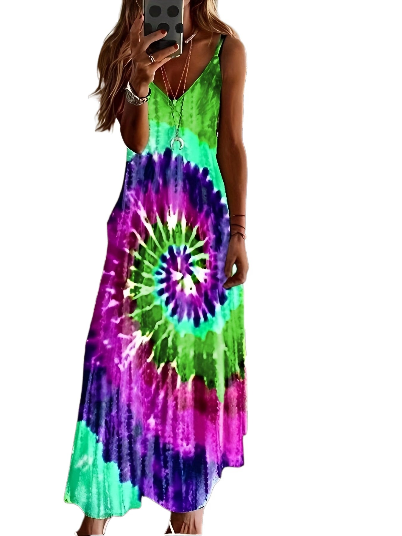  Tie Dye V Neck Maxi Dress