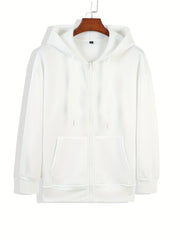 Happy Print Zip Up Hoodie Casual Sweatshirt for Women