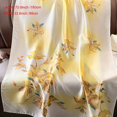 Flower Print Satin Scarf Solid Silk Shawl Windproof Head Wrap