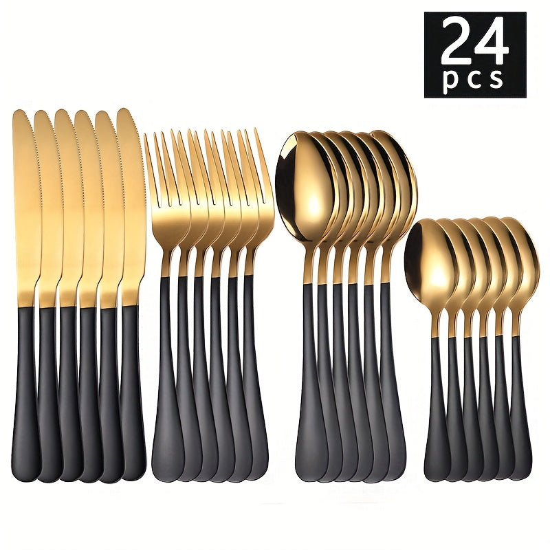 24pcs Steak Cutlery Set 1010 Stainless Steel Fork Spoon