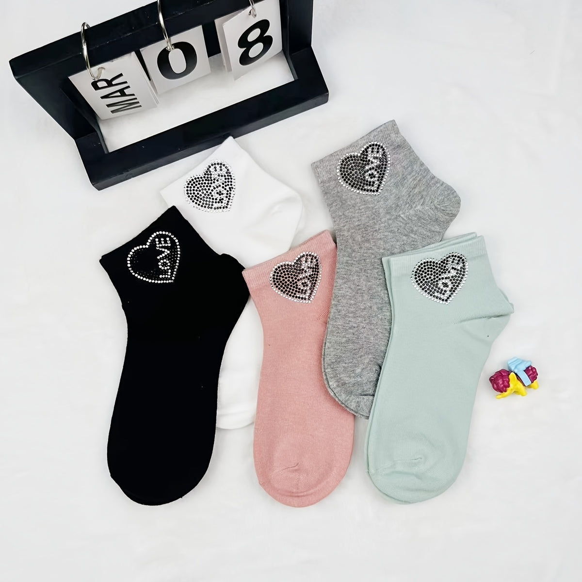 Heart Rhinestone Socks Women's Crew Short Stockings