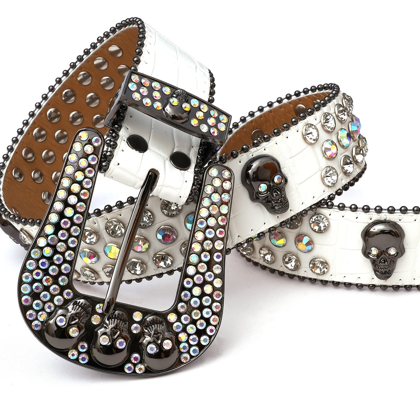 Rhinestone Skull PU Belt Western Cowboy Cowgirl Stylish Punk Belt