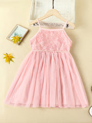 Girls' Solid Lace Patchwork Mesh Dress