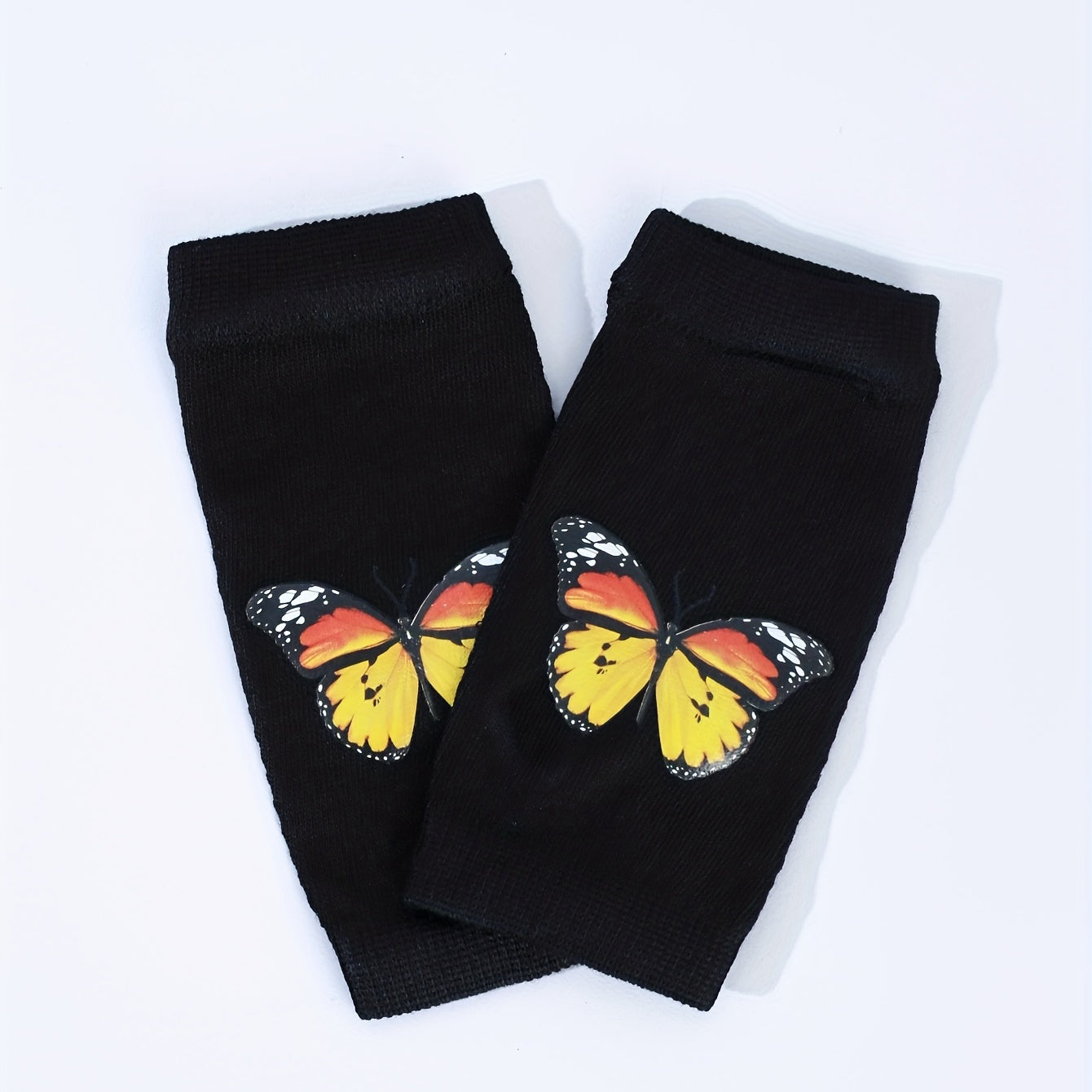 Yellow Butterfly Print Fingerless Gloves for Women