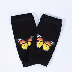 Yellow Butterfly Print Fingerless Gloves for Women