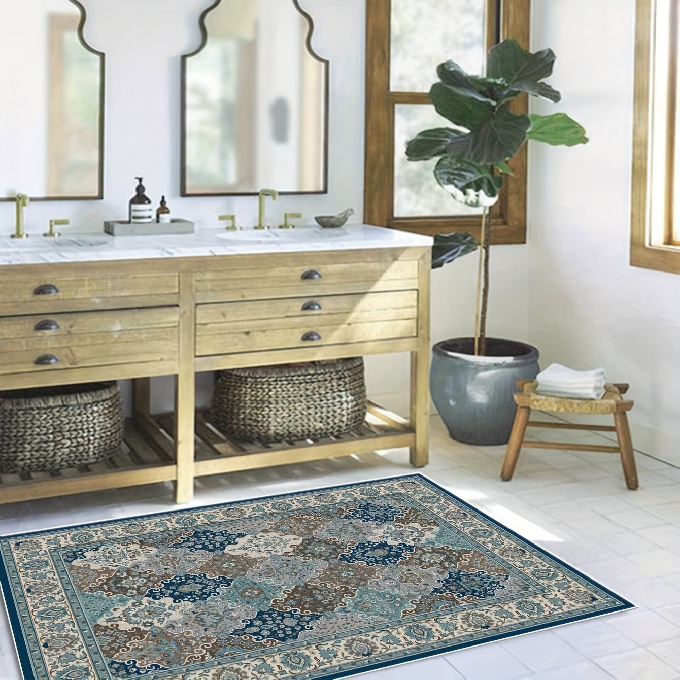 Vintage Boho Area Rugs Non Slip Low Pile Washable