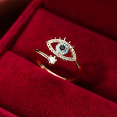 Copper Zircon Enamel Dripping Oil Evil Eye Tail Ring Women's Jewelry