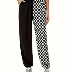  Colorblock Checker Print High Rise Joggers