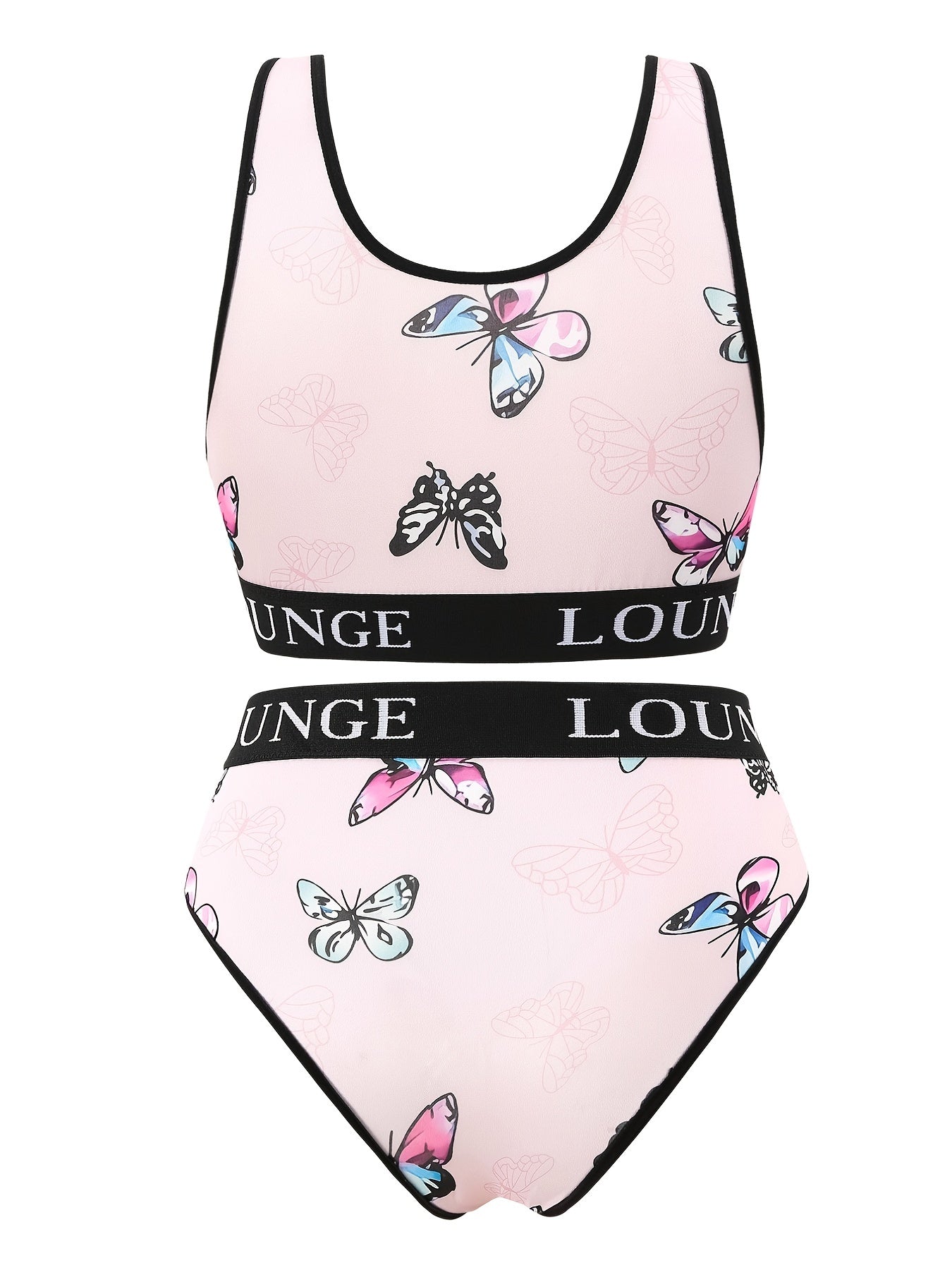  Sporty Underwear Set Women's Plus Butterfly Print Letter Tape