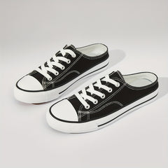 Flat Mules Canvas Sneakers Lace Up Casual Slip On Shoes