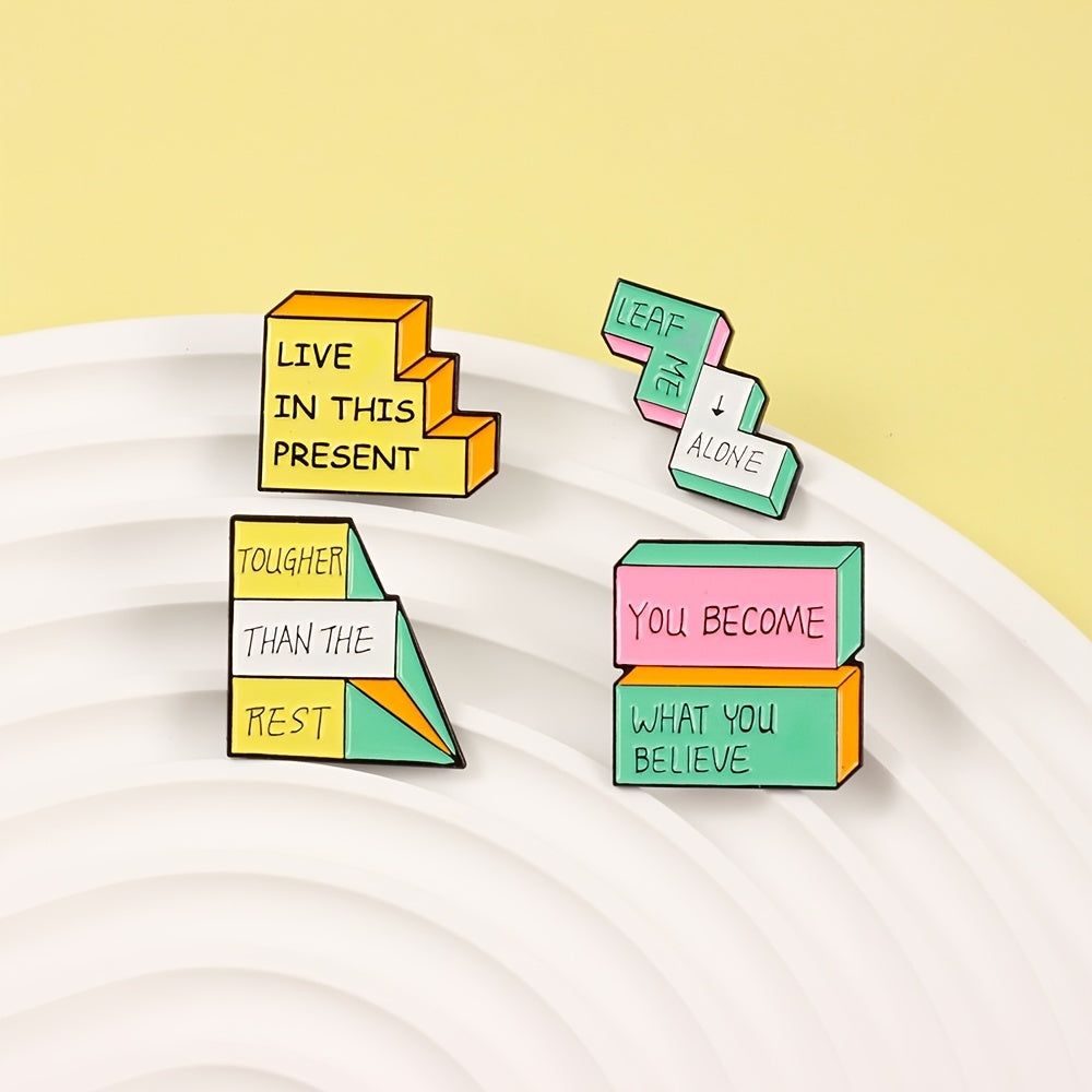 Geometric Step Brooch for Men - Colored Letter Print