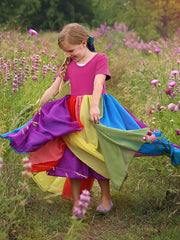 Girls Rainbow Splicing Cotton Dress Kids Summer Clothes