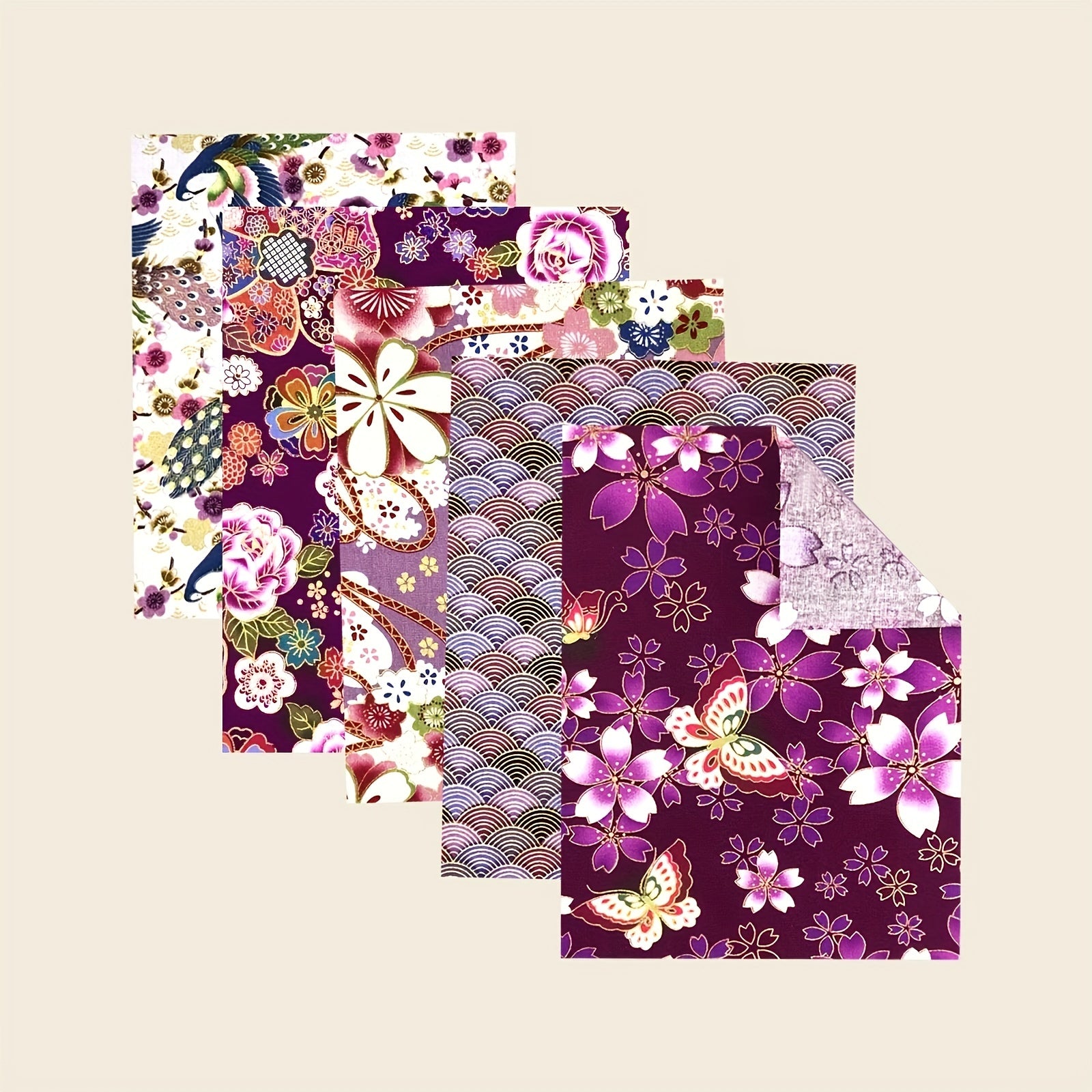 5pcs 19 81 24 Japanese Purple Fabric Quilted Patterns DIY Sewing Patch
