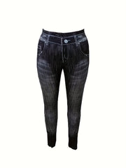  Denim Print High Waist Leggings