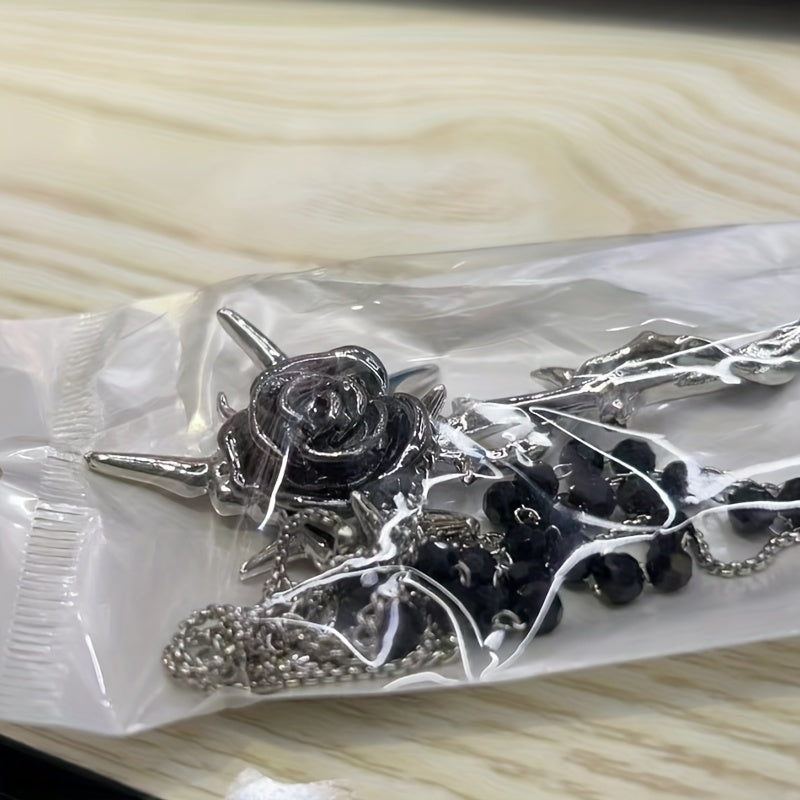 Metal Flower Hairpin With Chain Tassel Rose Hair Pin Back Head Hair Stick