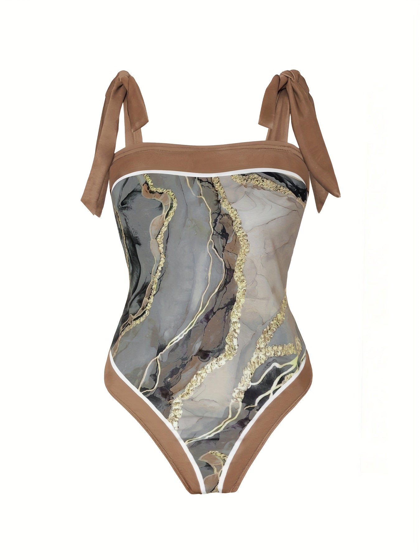  Marble Print Tankini Set One Piece Swimsuit & Skirt Two Piece Bathing