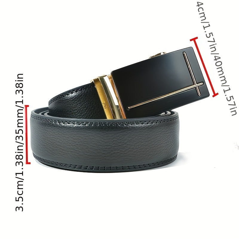 Men's Leather Belt Automatic Buckle Business Waist Strap