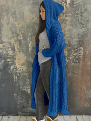  Women's Solid Hooded Cardigan Coat Knitted Sweater Coat