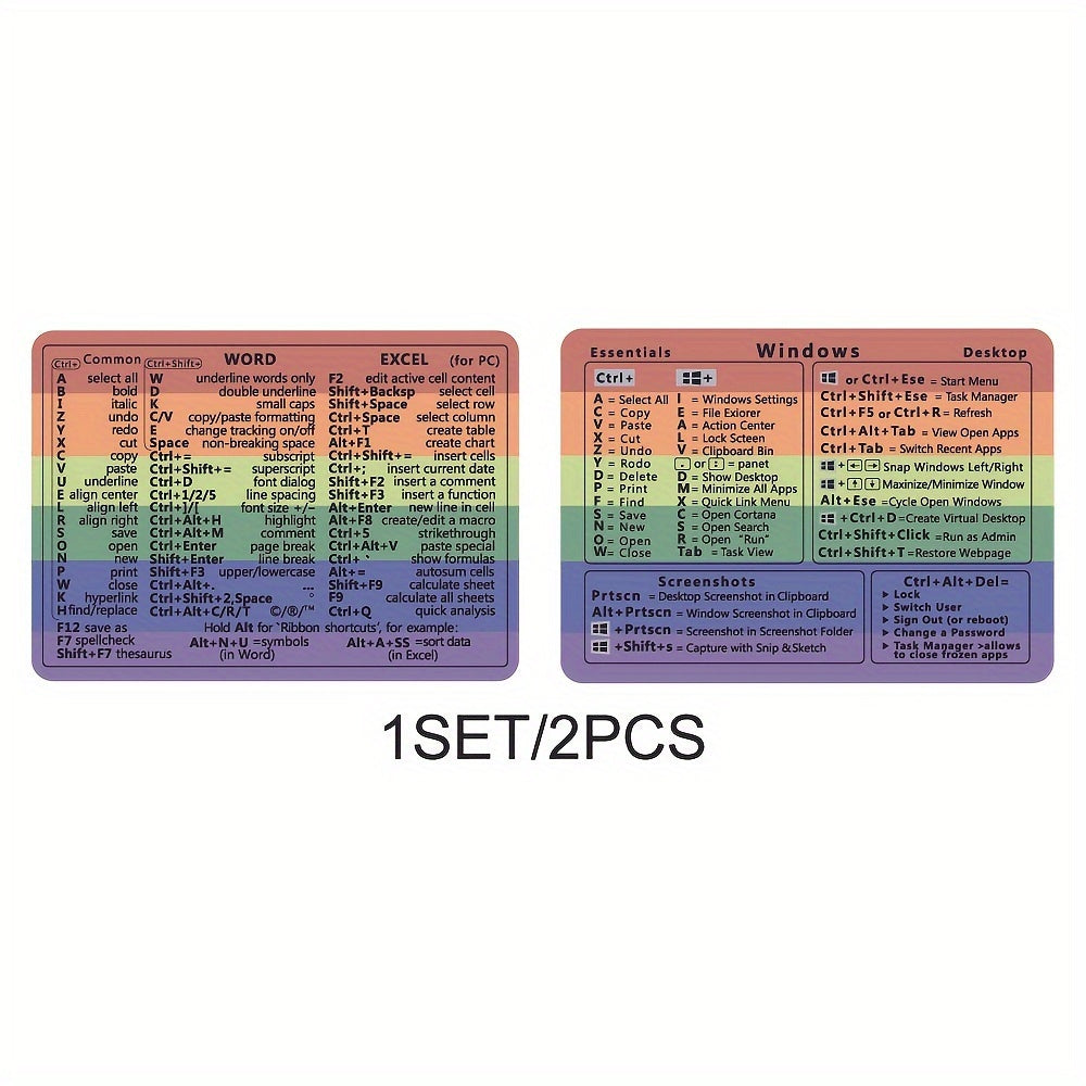 Windows Word Shortcut Stickers Set for Laptop No Adhesive PVC Colorful Labels
