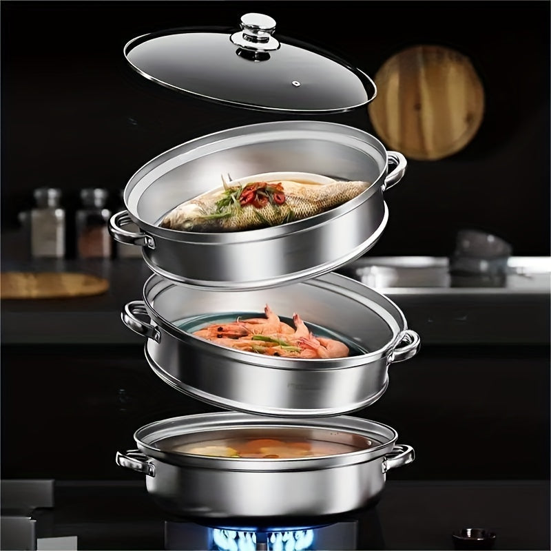 3pcs Stainless Steel Steamer Pot Set for Healthy Steamed Food