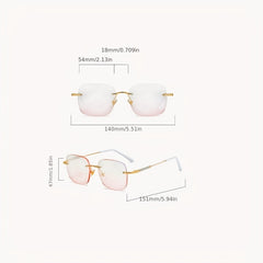 Glitter Rimless Sunglasses Women Tinted UV400 Sun Shades With Case