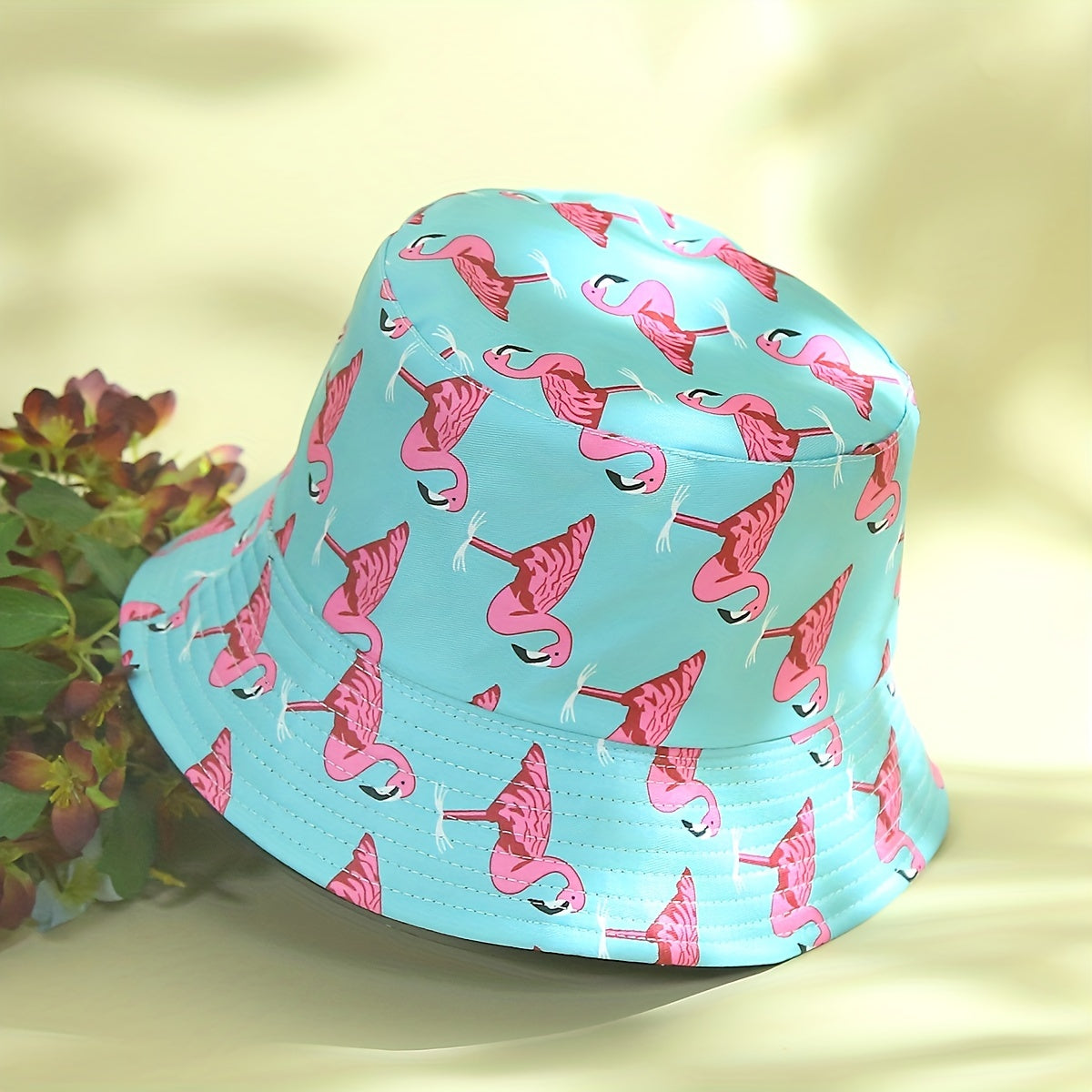 Flamingo Print Reversible Bucket Hat Candy Sunscreen Fisherman Cap
