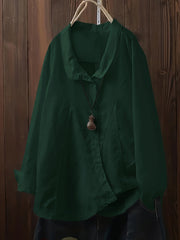  Solid Button Up Long Sleeve Blouse