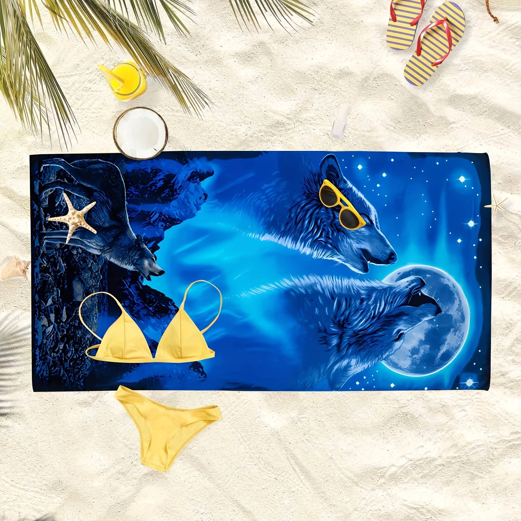 Wolf Pattern Beach Towel Fast Drying Lightweight