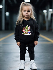 Girls Christmas Animals Tree Hooded Sweatshirt Top Sweatpants Set