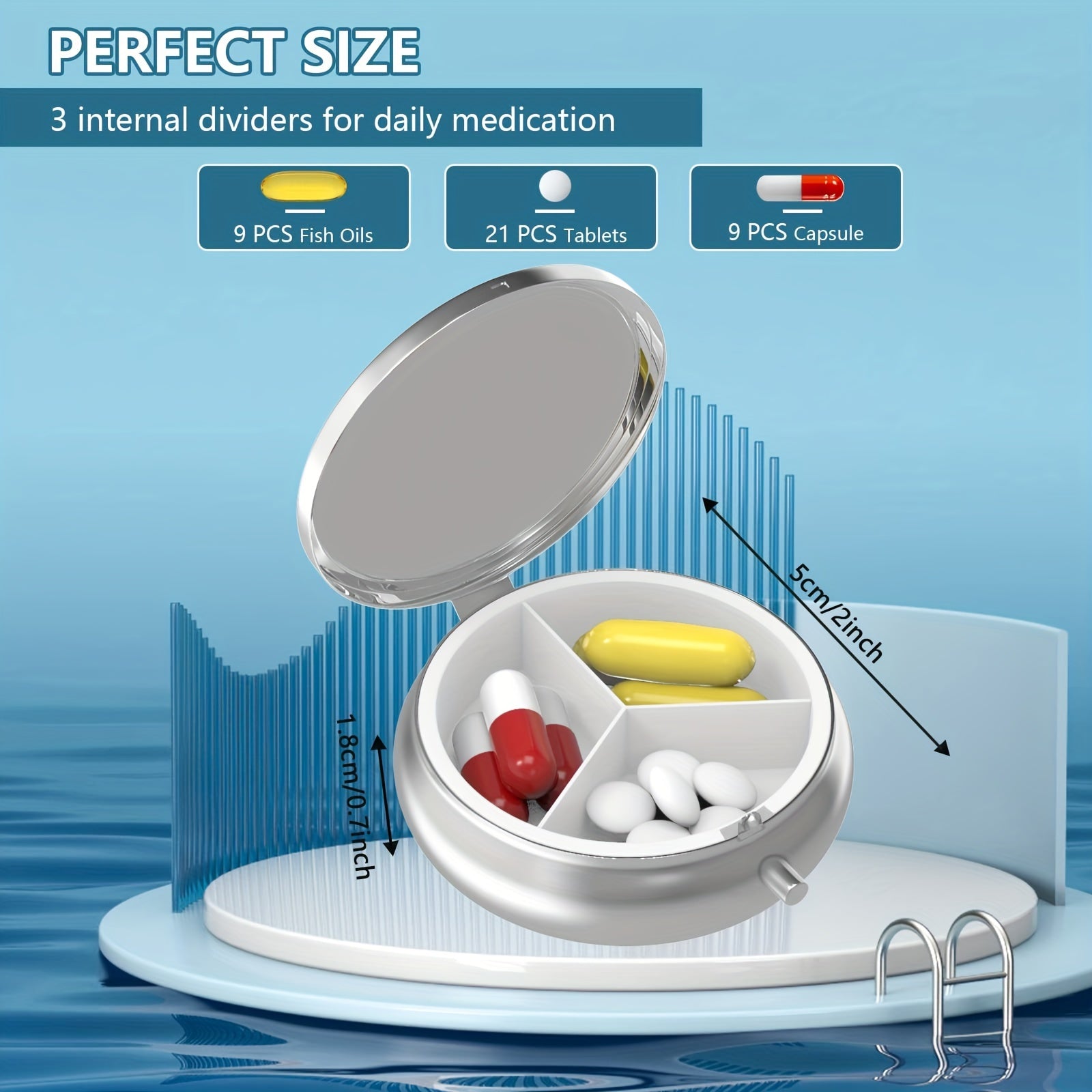 Glass Dragonfly Pill Box 3 Compartment Medicine Organizer