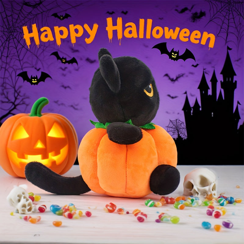 JACKCAT Halloween Pumpkin Cat Plush Toy Soft Orange Stuffed Animal Green