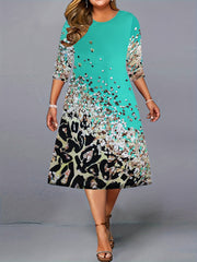  Colorblock Leopard Sequins Print Casual Dress