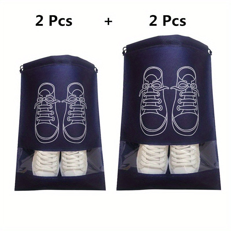 4pcs Travel Shoes Bag Portable Non-woven Storage Bag Drawstring Shoes Bundle Poc