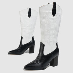 Embroidered Western Boots Point Toe Mid Calf Heel Shoes