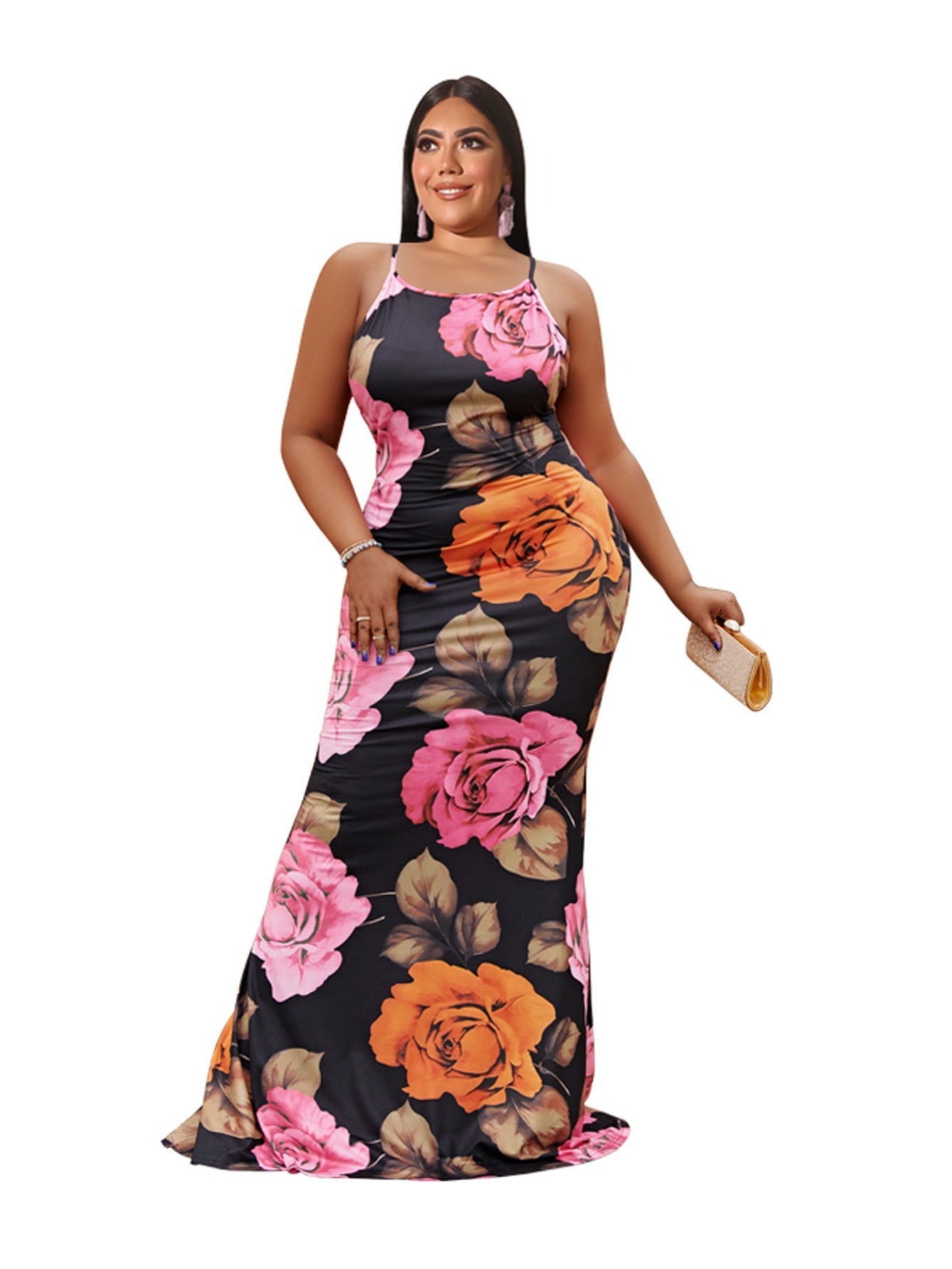Floral Print Crisscross Backless Maxi Dress