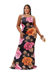 Floral Print Crisscross Backless Maxi Dress