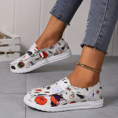 Halloween Pumpkin Skeleton Pattern Skate Shoes