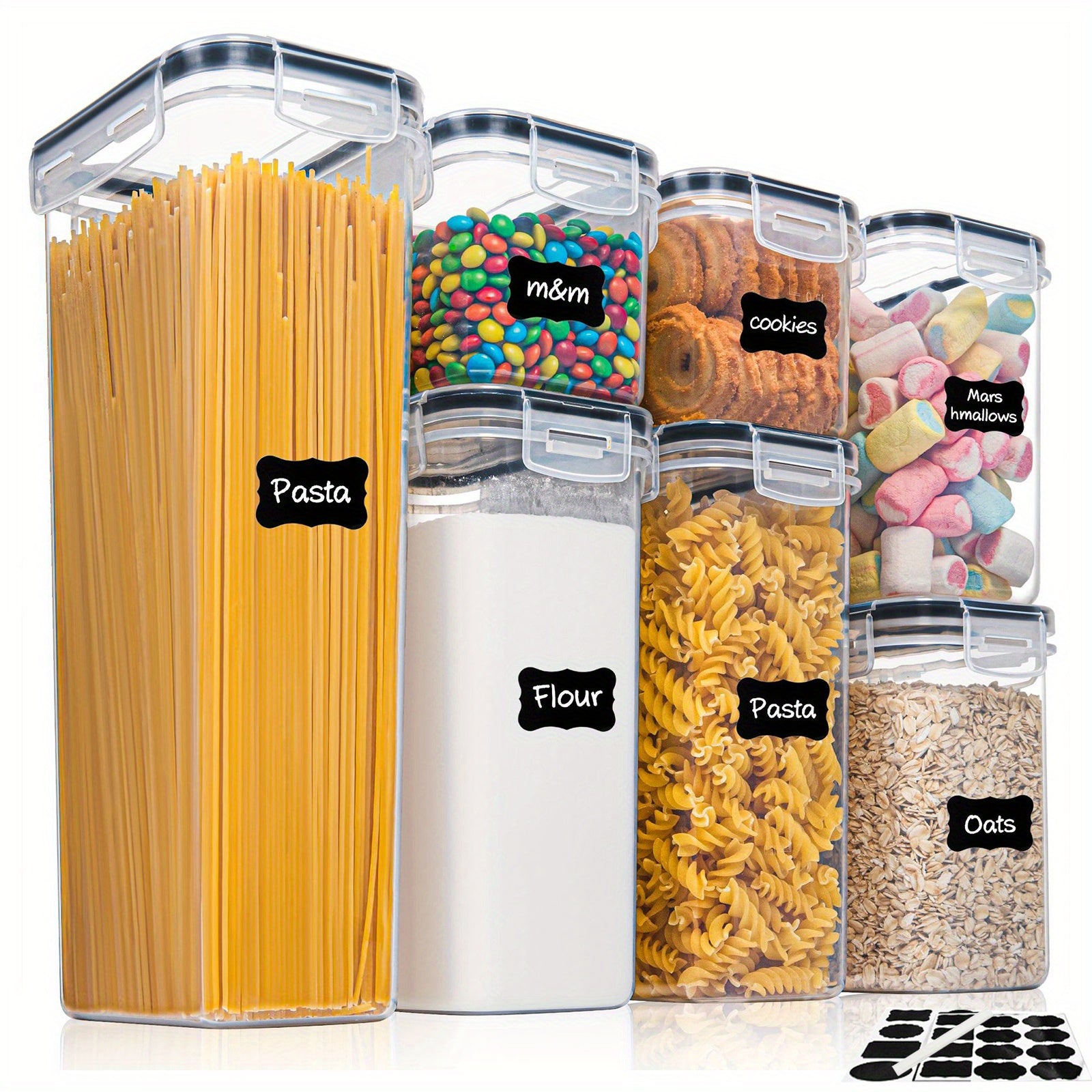 7 Pcs Airtight Food Storage Containers With Lids Labels Marker
