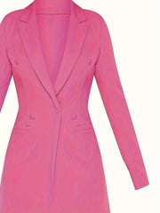  Solid Long Sleeve Blazer Lapel Collar Button Decor